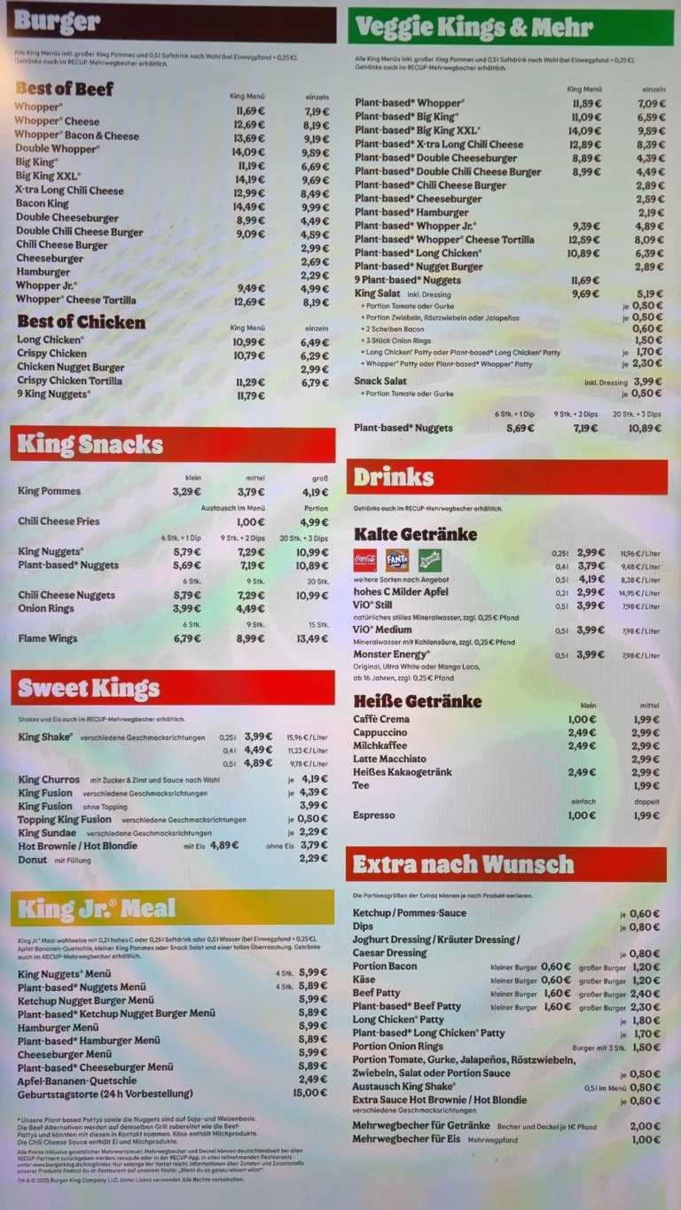 Burger King Preise 2025 Quartal 4 09.10.25